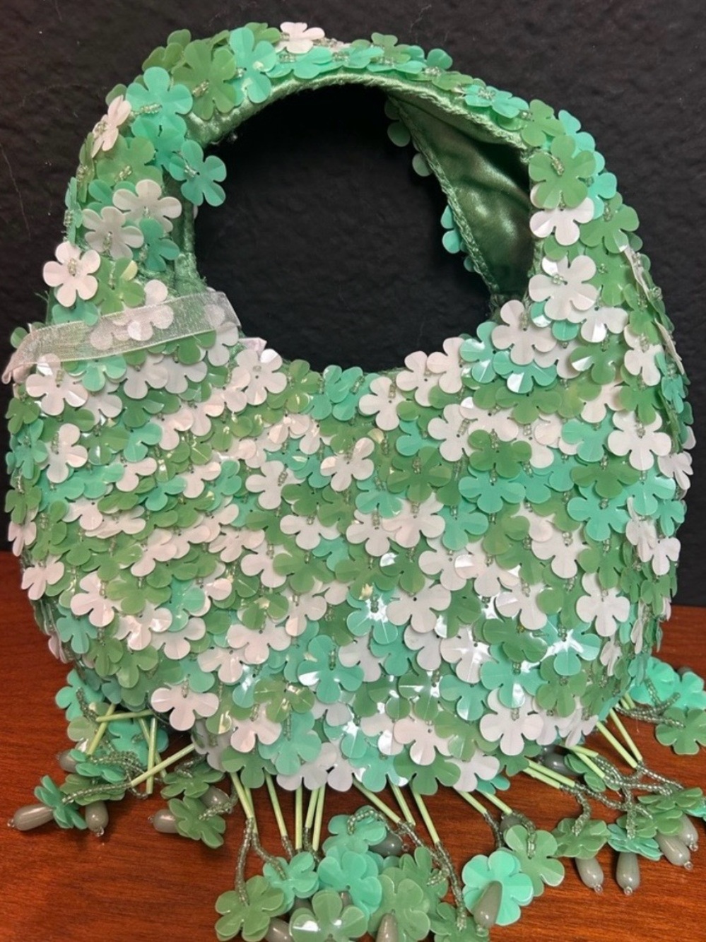 Green Floral Sequin Mini Bag - Made in India